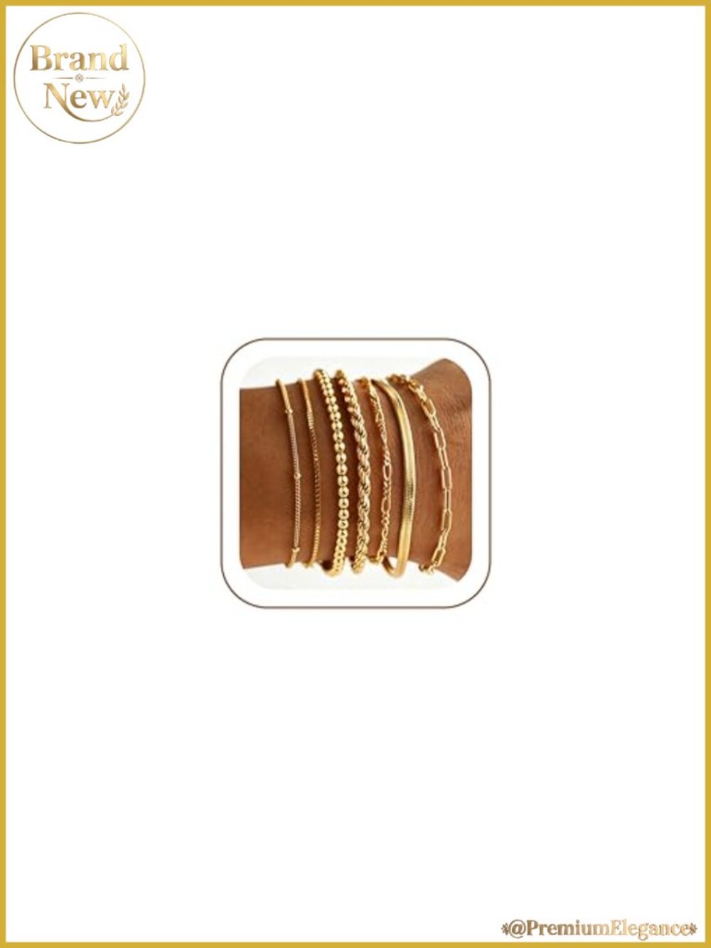7PCS Gold Plated Bracelet Set Stackable Link Chains Beaded Bracelets Stacking